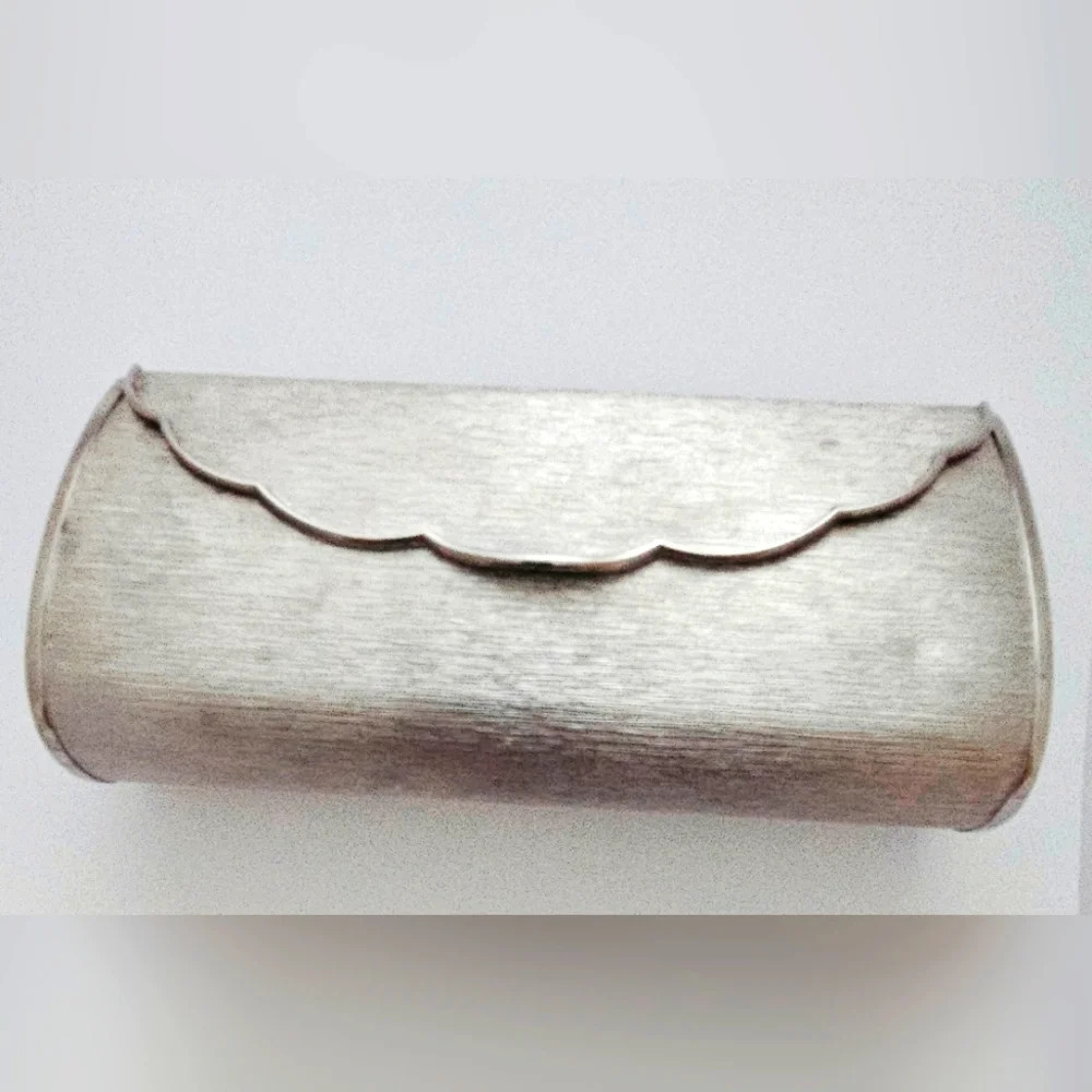 metallic silver tone evening clutch with mirror